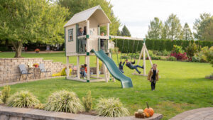 swing set with house