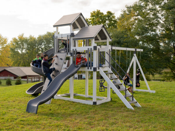 swing set with lots of slides